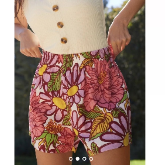 Swf Pants - S/W/F Anthropologie Frida Floral Linen Pull On High Rise Shorts linen